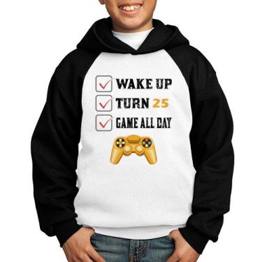 Imagem de Moletom Infantil Wake Up, Turn 25, Game All Day - Foca na Moda, Branco