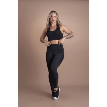 Imagem de Conjunto Feminino Fitness Calça Legging Lisa Cintura Alta E Top Nadado