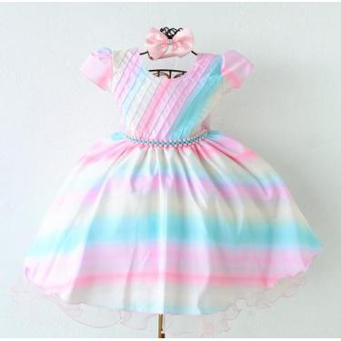 Imagem de Vestido Inafntil Colorido Circo Arco Iris Luxo E Tiara - Pingo de Gent