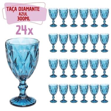 Imagem de Copo Taça Vidro Diamante Azul Para Agua vinho 300ml - 24UN - QUALITY H
