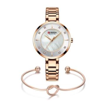 Imagem de Kit Relógio Feminino Curren Quartzo Gold Rose Com Bracelete