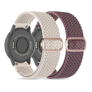 Imagem de Folavii Pulseiras de relógio de nylon trançado de 18 mm compatíveis com Garmin Venu 2S/Venu 3S/Vivoactive 4S/Vivomove 3S/Forerunner 255S, pulseira de tecido elástico macio de liberação rápida Solo Loop para mulheres e homens (pacote com 2)
