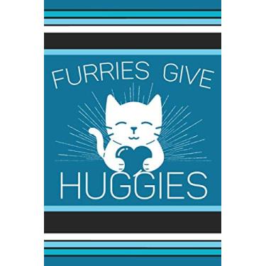 Imagem de Furries Give Huggies: Blank Journal With Dotted Grid Paper - Blue Colored Notebook With Furry Friend Holding a Heart