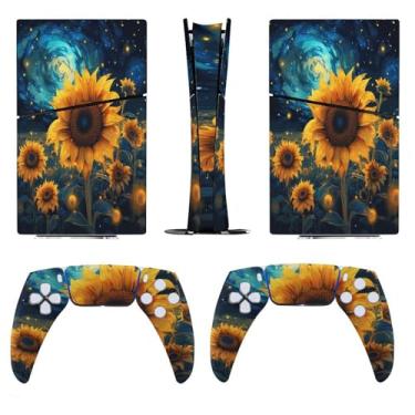 Imagem de Buyidec Adesivo para PS5 Slim Edição Digital Girassol Céu Estrelado Console Controle Acessórios Capas Anime Vinil Capa Adesivo Conjunto Completo para Playstation5 Slim Digital Edition