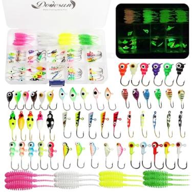 Imagem de Dovesun Kit de gabaritos de pesca no gelo, iscas de pesca no gelo, cabeças de gabarito que brilham no escuro/iscas macias, conjunto com 93 peças