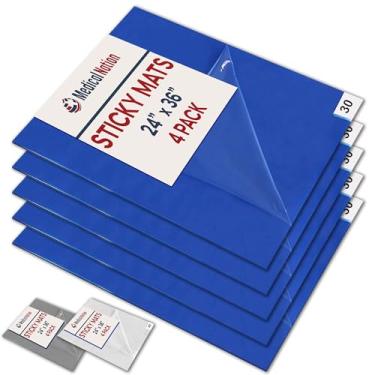 Imagem de Medical Nation tapete adesivo - 24" x 36" - 120 folhas azuis (pacote de 4 tapetes - 30 folhas por tapete) para salas limpas, construção, instalações médicas, laboratórios, hospitais e animai
