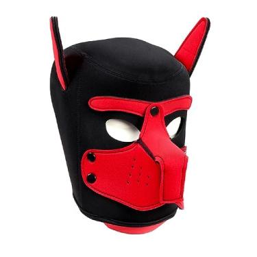 Imagem de QUYUWOWO Máscara de neoprene com focinheira facial removível para cachorro (G-vermelho)