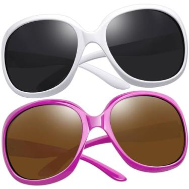 Imagem de Joopin 2PCS Óculos de Sol Feminino Polarizados Armação Grande Oculos Escuros para Mulheres Vintage Senhoras Tons (Branco + Roxo/Marrom Brilhante)