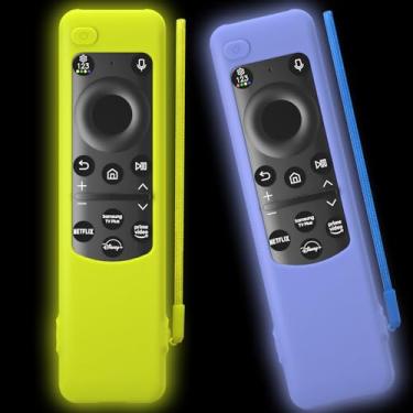Imagem de Controle remoto solar Samsung Smart TV 2023 BN59-01432 BN59-01436B BN59-01392B TM2360E TM2360F capa protetora de silicone com cordão (verde luminoso + azul luminoso)