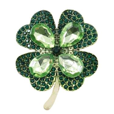 Imagem de SQEYYGI Broche de Dia de São Patrício para mulheres e meninas, broche de trevo de 4 folhas para jaqueta ou chapéu, broche de trevo irlandês para lapela, Small, Zinco, Cristal sintético