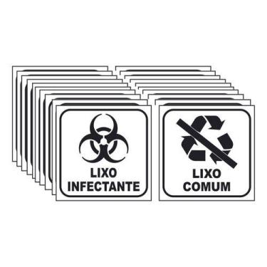 Imagem de Kit 10 Adesivos Lixo Infectante + 10 Comum 12x12cm Branco - Royal Prin