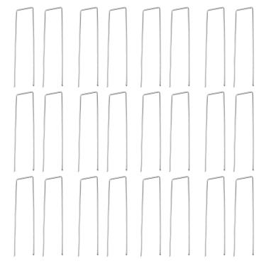 Imagem de HARFINGTON 50 peças de estacas de jardim de 15 cm pinos em U de ferro galvanizado, grampos de paisagem, ponta pontiaguda, para ancoragem, tubos de solo, mangueiras de irrigação por gotejamento
