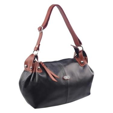 Imagem de Bolsa Feminina de Ombro HOBO em Couro (Preto c/Pinhão)