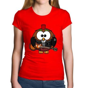 Imagem de Baby Look Algodão Coruja Rock Guitarra - Foca na Moda, Vermelho, P