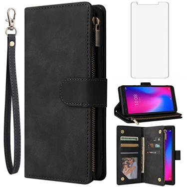 Imagem de Asuwish Capa carteira compatível com ZTE Avid 579 Z5156CC e protetor de tela de vidro temperado, capa flip de couro, suporte de cartão, acessórios para celular ZTE Blade A3 2020/A3 Joy feminino, preto