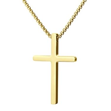 Imagem de Colar de cruz para homens aço inoxidável banhado a ouro 18 K corrente de caixa com pingente de cruz simples prata preta colares de cruz religiosa presentes para meninos e mulheres 45/50 centímetros, 18 inches, Aço inoxidável, Sem Pedra Preciosa