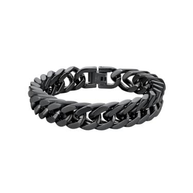 Imagem de ChainsHouse Pulseira de elos cubanos de aço inoxidável, 8 mm/12 mm/17 mm de largura, 19 cm/21 cm/22,9 cm, pulseira de corrente banhada a ouro 18K para homens e mulheres, caixa de presente, Metal