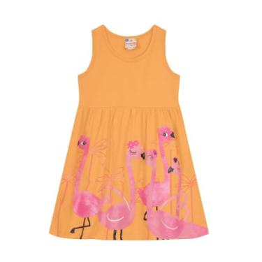 Imagem de Vestido infantil menina de flamingos Brandili (BR, Numérico, 2, Regular, Amarelo)