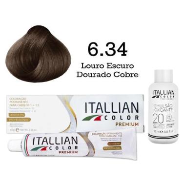 Imagem de Coloração 6.34 Louro Escuro Dourado Cobre + Oxi 20 Vol  Itallian Color