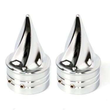 Imagem de Lynlane 1 par de tampas de porca de eixo dianteiro de metal torcido compatível com Harley Touring Softail, Sportster, Dyna, Street Glide, Road King, Road Glide, Electra Glide 2008 Up (cromado)