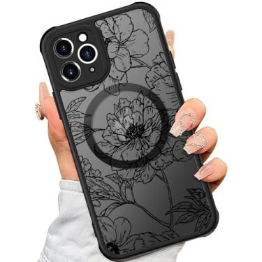 Imagem de SEXYMOM Capa magnética para iPhone 12 Pro Max com protetores de tela de privacidade X2 - Compatível com carregamento sem fio, lindo design floral para mulheres e meninas, capa de telefone fosca