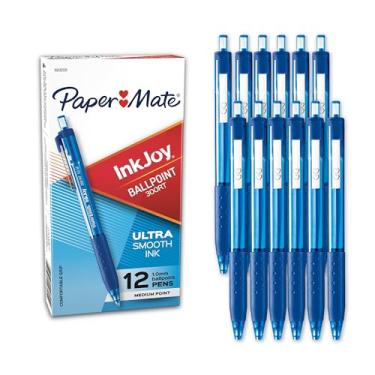 Imagem de Paper Mate Canetas esferográficas retráteis InkJoy 300RT, ponta média, azul, caixa com 12