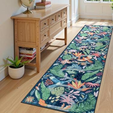 Imagem de Uphome Corredores florais para corredores, tapete de corredor de cozinha lavável de plantas tropicais 5 x 20 cm, antiderrapante, tapetes longos e macios para entrada baixa, tapete botânico vintage
