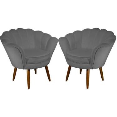 Imagem de Kit 02 Poltrona Decorativa Pétala belo tok - Suede Cinza