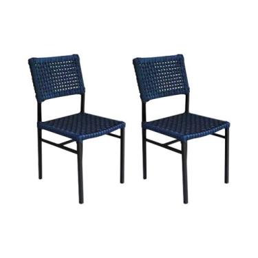 Imagem de Kit 2 Cadeiras França Corda Náutica Base em Alumínio Preto/azul Marinh