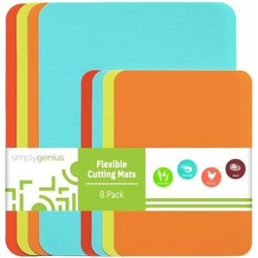 Imagem de Simply Genius Tábuas de corte de plástico para cozinha - conjunto de tábuas de cortar codificadas por cores - tapetes de corte flexíveis para carne e vegetais - lavável na lava-louças, antiderrapante,