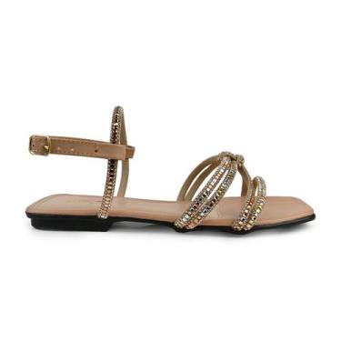 Imagem de sandália rasteirinha strass feminina pedraria brilho rasteira conforto
