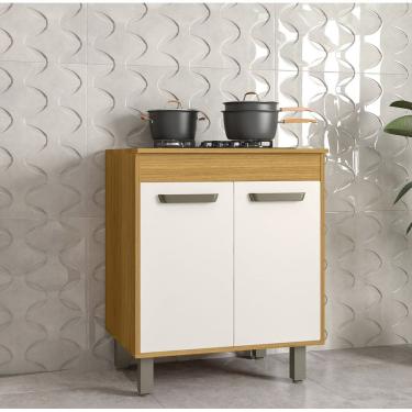 Imagem de Balcão Para Cooktop Malta 70cm 2 portas e Prateleira Removel - Freijó/Off Acetinado Poliman  