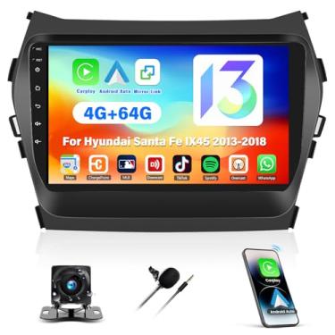Imagem de [4+64G] Android 13 estéreo automotivo para Hyundai Santa Fe IX45 2013-2018 com carro sem fio e Android Auto, rádio de carro de 23 cm com link espelhado, Bluetooth, FM/RDS WiFi, GPS EQ, DSP SWC + AHD,