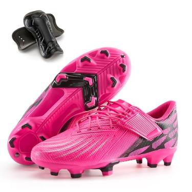 Imagem de PATPAT Chuteiras de futebol para crianças, meninos, meninas, jovens, atléticos, atividades ao ar livre, firme e gramado, tênis de treinamento de futebol, Rosa choque/preto, 10 Toddler