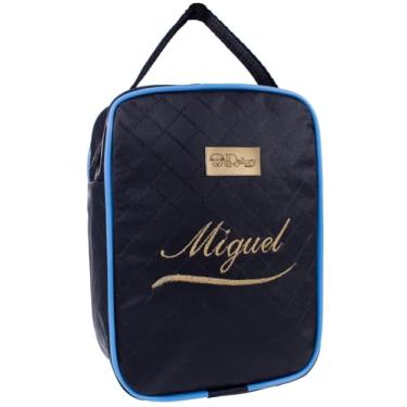 Imagem de Porta Mamadeira Bebê Lancheira Marmitinha Frasqueira Térmica Personalizada com Nome (Preto com Azul)