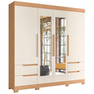 Imagem de Guarda Roupa Casal Vivacce 4 Portas e 4 Gavetas com Espelho - Móveis Albatroz Freijó/Off White