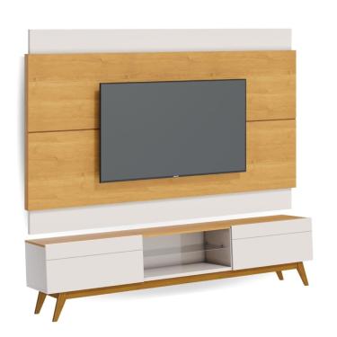 Imagem de Conjunto Rack para Sala de Estar Retrô 2 Gavetas com Painel Estante Suspenso para TV de aé 65 Polegadas Classic 1.8 - Nature/Offwhite