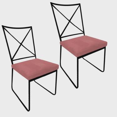 Imagem de Kit 02 Cadeiras Sala de Jantar Escritório Office Clark Industrial Ferro Preto Suede Rose Gold - Ahz Móveis