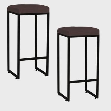 Imagem de Kit 02 Banqueta Alta Lara Para Cozinha Bar Balcão Bistrô Churrasqueira Ferro Bronze Tecido Sintético Marrom - Ahz Móveis