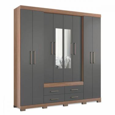 Imagem de Guarda Roupa Casal Napoles 8 Portas 4 Gavetas Jatoba Grafite Com Espelho Santos Andirá