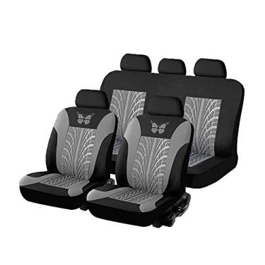 Imagem de Carrfan Conjunto completo de capa de assento de carro, conjunto de capa de assento automotivo bordado de borboleta universal cinza