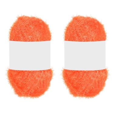 Imagem de PATIKIL 2 novelos de 100 metros, fio de poliéster brilhante Scrubbie fio de coração vermelho brilhante vidro para panos de prato crochê cobertor de tricô tapete suéter cachecol chapéu, laranja