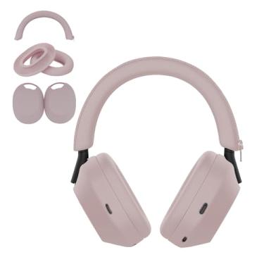 Imagem de Aiivioll WH 1000XM5 conjunto de 3 capas para fones de ouvido Sony WH-1000XM5, protetor de almofada de fone de ouvido de silicone macio à prova de suor (rosa moky)