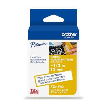 Imagem de Brother Fita de etiqueta P-Touch TZ genuína com estampa azul marinho em tecido branco (TZeFA3), 12 mm x 3 m, para fabricantes de etiquetas P-Touch selecionados, pode ser passada a ferro em