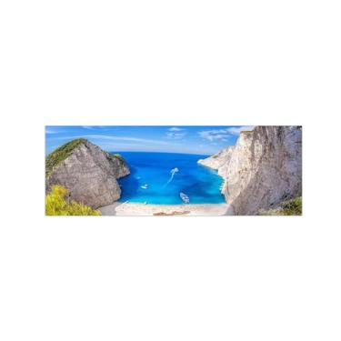 Imagem de BMZFYBS Pintura de arte de parede em tela de paisagem, imagem de natureza, paisagem marítima, penhasco, impressão em tela, pôster e impressões para decoração de parede de sala de estar 50 x 150 cm,