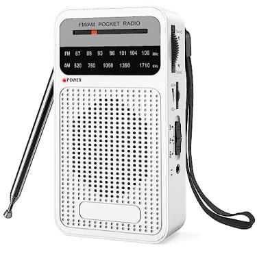 Imagem de Rádio portátil AM FM, rádio transistor Goodes com alto-falante, conector de fone de ouvido, 2 pilhas AA, recepção de longo alcance, para uso interno, externo e de emergência - branco