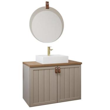 Imagem de Gabinete de Banheiro Alure 80 com espelho lua Cappuccino/Freijo - MGM