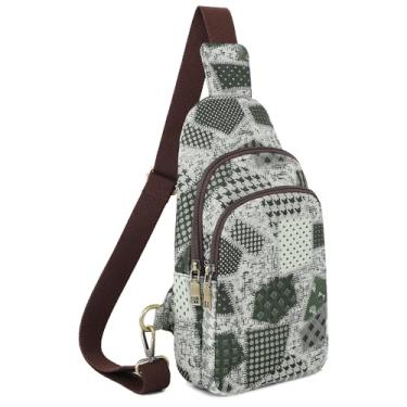 Imagem de SILKAREA Bolsa tiracolo de lona para mulheres, bolsa tiracolo pequena, mochila de viagem, caminhada, mochila para o peito, Verde emendado, Medium