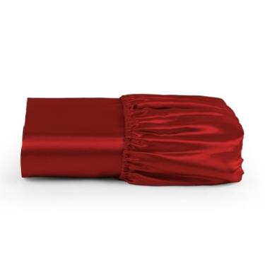 Imagem de Lençol Avulso Com Elástico Casal Padrão Cetim Seda Vermelho