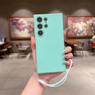 Imagem de Capa de celular com alça de pulso de silicone líquido para Samsung Galaxy S25 S24 Ultra S22 Plus S23 S21 FE Capa de proteção de câmera à prova de choque, ciano, para amsung S25